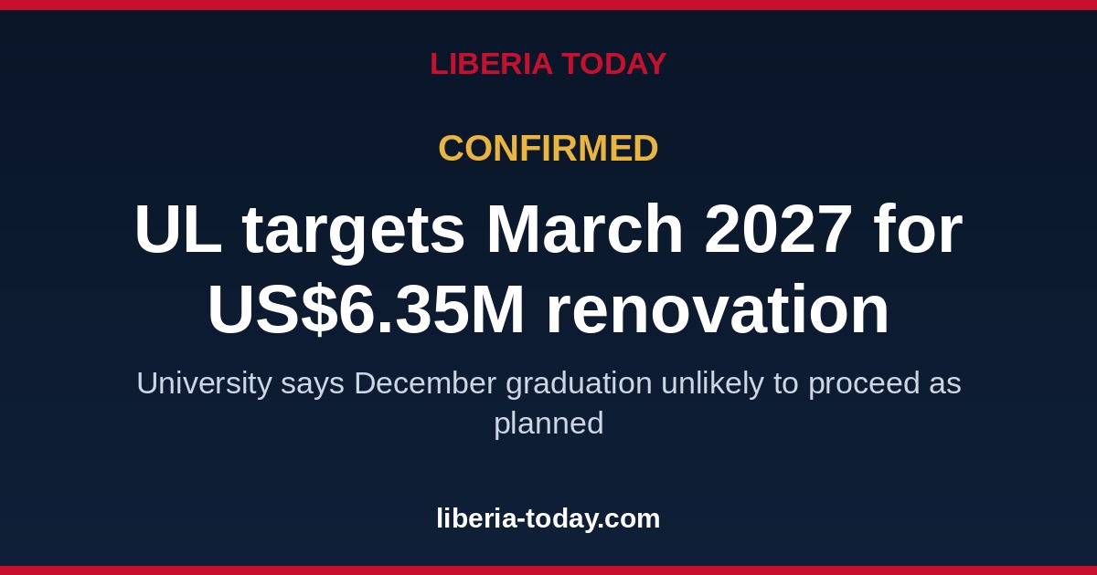 University of Liberia sets March 2027 target for US$6.35M renovation